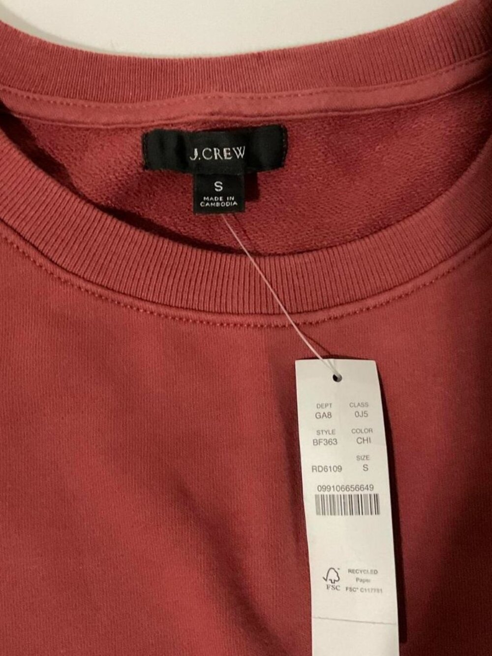J.Crew Burgundy Crewneck Sweatshirt Women's Small Pullover Red Long Sleeve, NWT